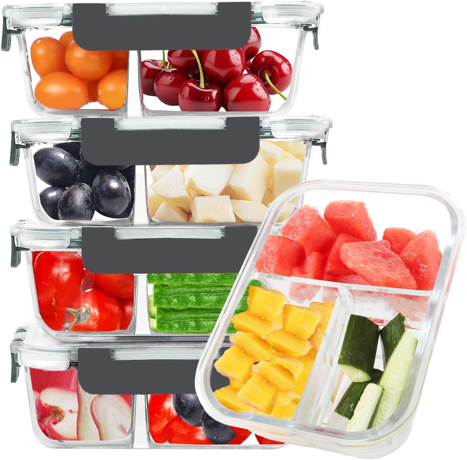 BAYZZ 5 Pack 35 Oz Glass Meal Prep Containers for Easy Storage