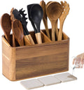 Wooden Utensil Holder for Kitchen Counter - 4 Compartment Acacia