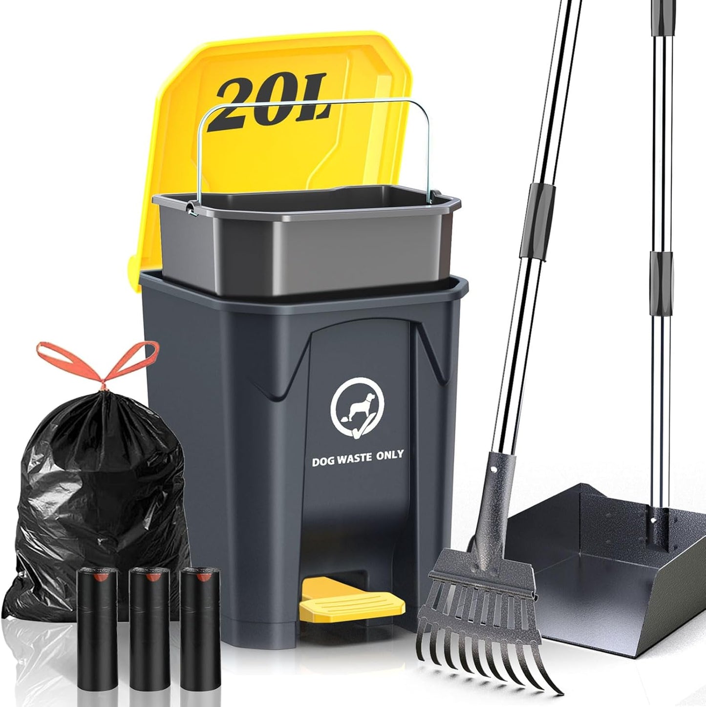 Outdoor Dog Poop Trash Can with Pooper Scooper & 60 Bags