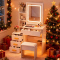 White Vanity Desk with LED Mirror and Hidden Storage - Compact Makeup