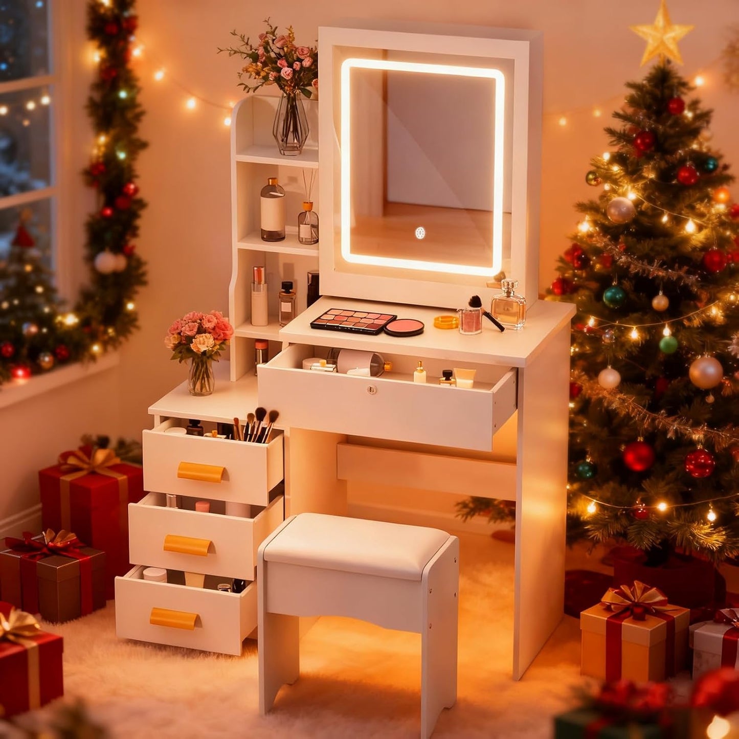 Stylish Vanity Desk with Mirror and Lights for Makeup Lovers