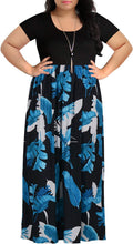 Plus Size Maxi Dress Chevron Print Long Dress with Pocket - Flattering
