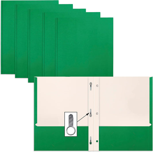 50-Pack Green 2-Pocket Folders with Prongs: Matte Texture, Metal Fasteners