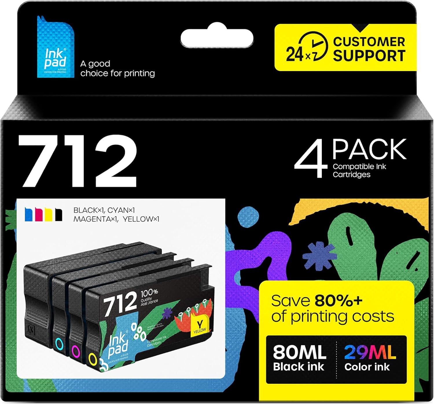 712XL Ink Cartridges Compatible Replacement for HP Printers