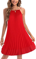 Women's Spaghetti Strap Pleated Chiffon Swing Dress - Summer