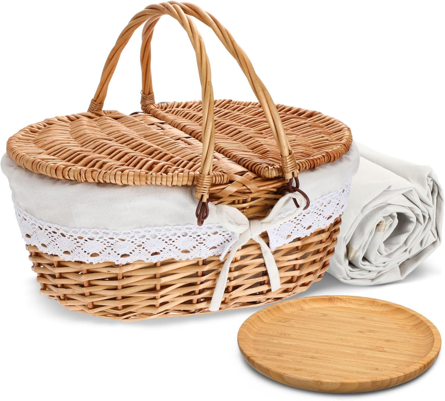 Picnic Basket with Blankets and Bamboo Plates for Outdoor Fun