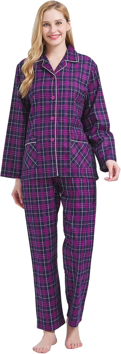 GLOBAL Comfy Pajamas for Women 2-Piece Cozy Flannel Set
