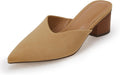 Coutgo Womens Pointed Toe V Cut Mules - Comfortable 2in Block Heel