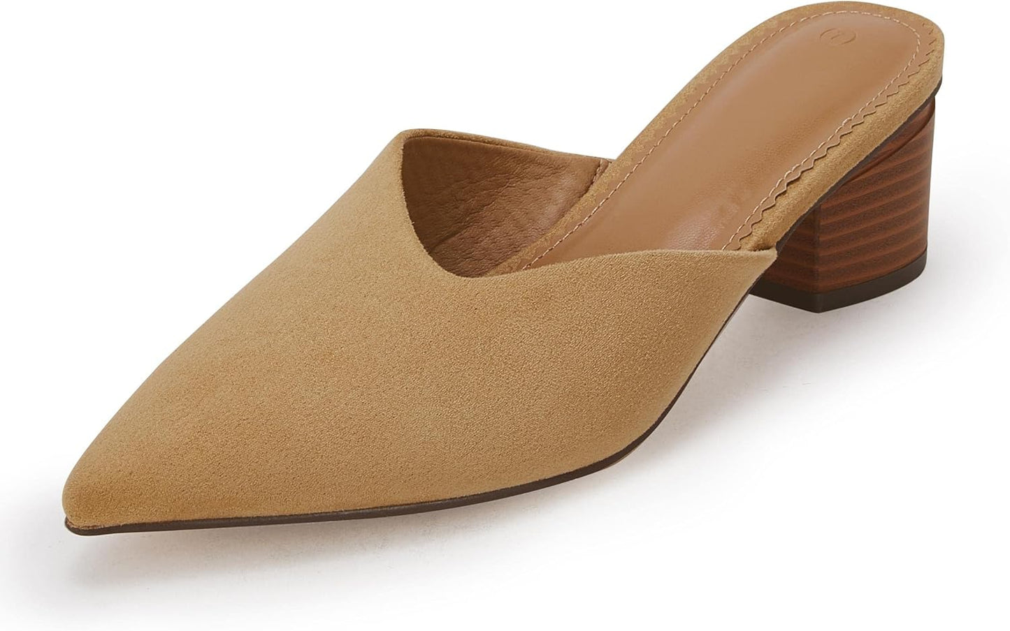 Coutgo Womens Pointed Toe V Cut Mules with Chunky Block Heels