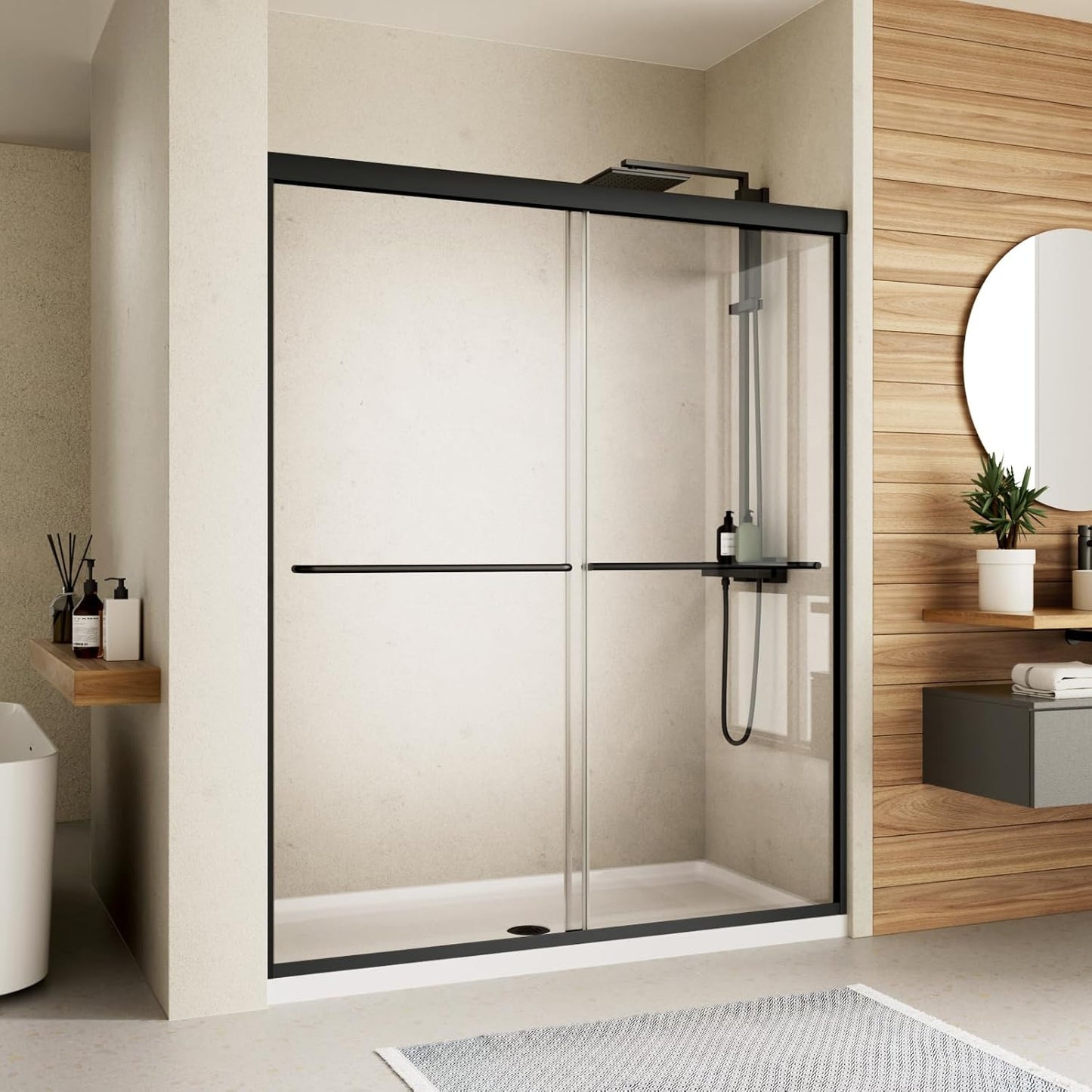 Sliding Shower Door with Matte Black Finish for Modern Bathrooms
