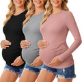Ekouaer Maternity Shirts 3-Pack - Soft Long Sleeve Crew Neck Tops