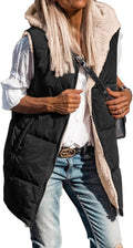 Women's Long Reversible Puffer Vest with Sherpa Lining - Warm