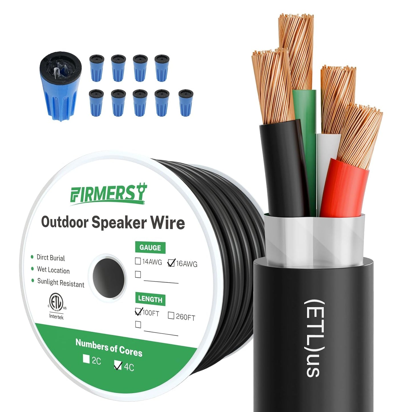 FIRMERST 16/4 Direct Burial Outdoor Speaker Wire for Clear Sound