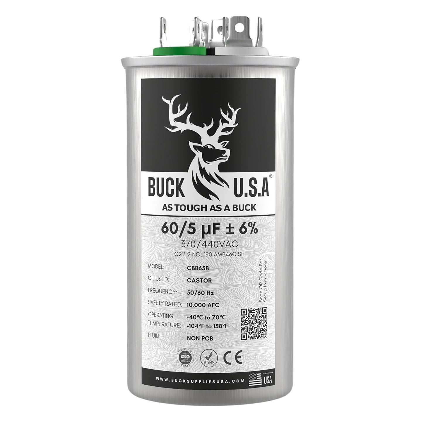 Buck 60+5uF Dual Run Capacitor for HVAC Systems and Fans