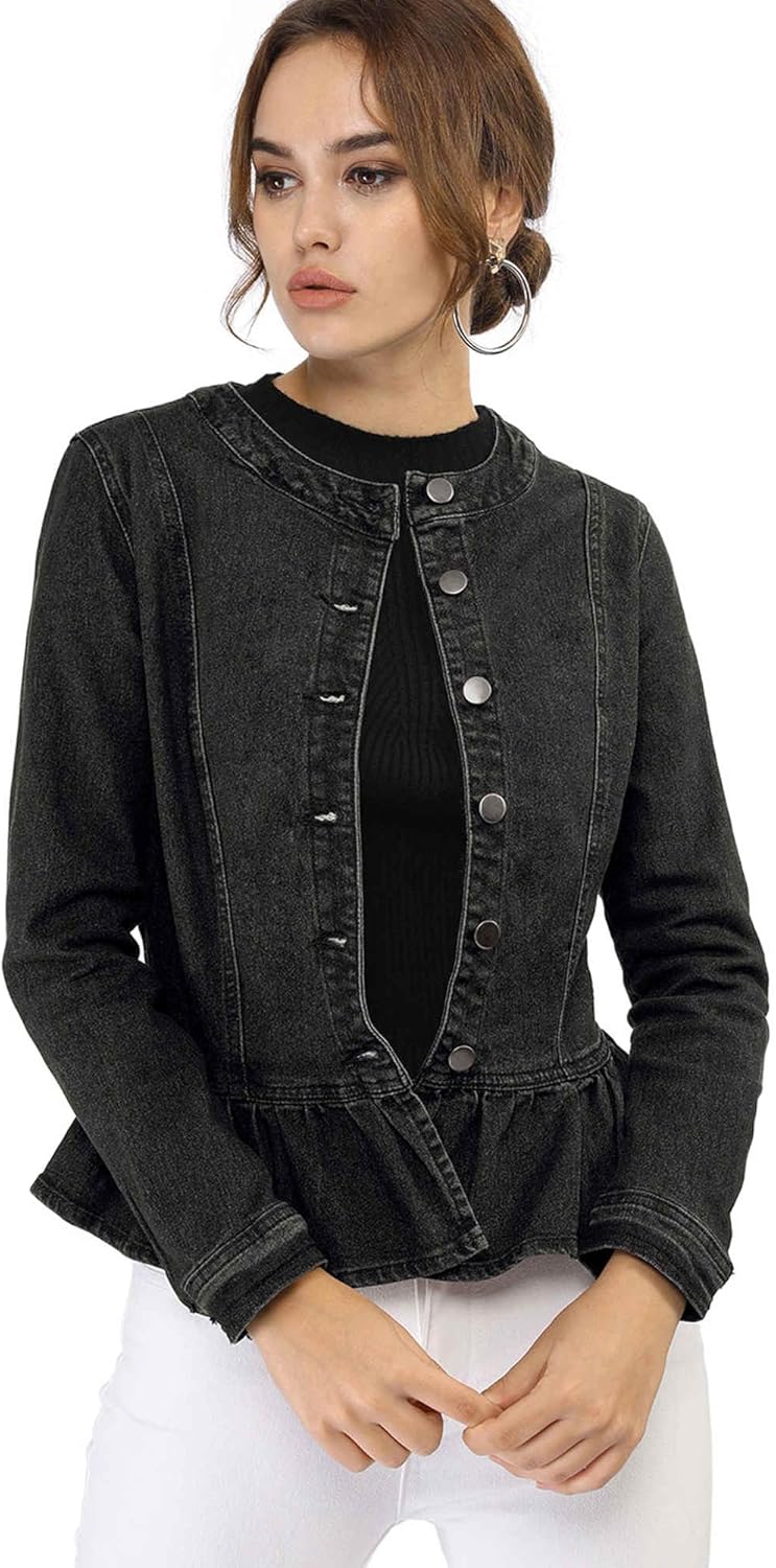 Allegra K Women's Peplum Denim Jacket for Stylish Casual Wear