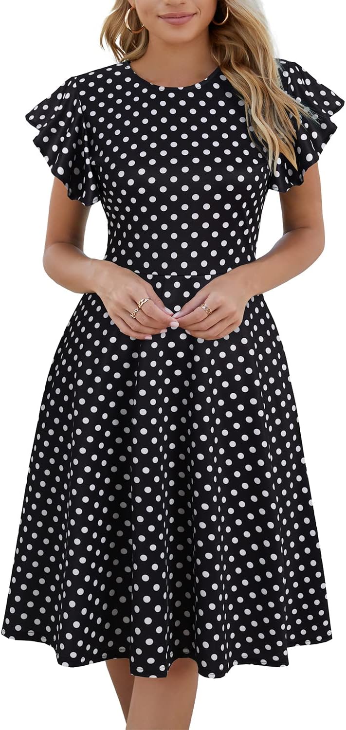 HELYO Women's Ruffle Sleeves V-Back Cocktail Dress with Pockets