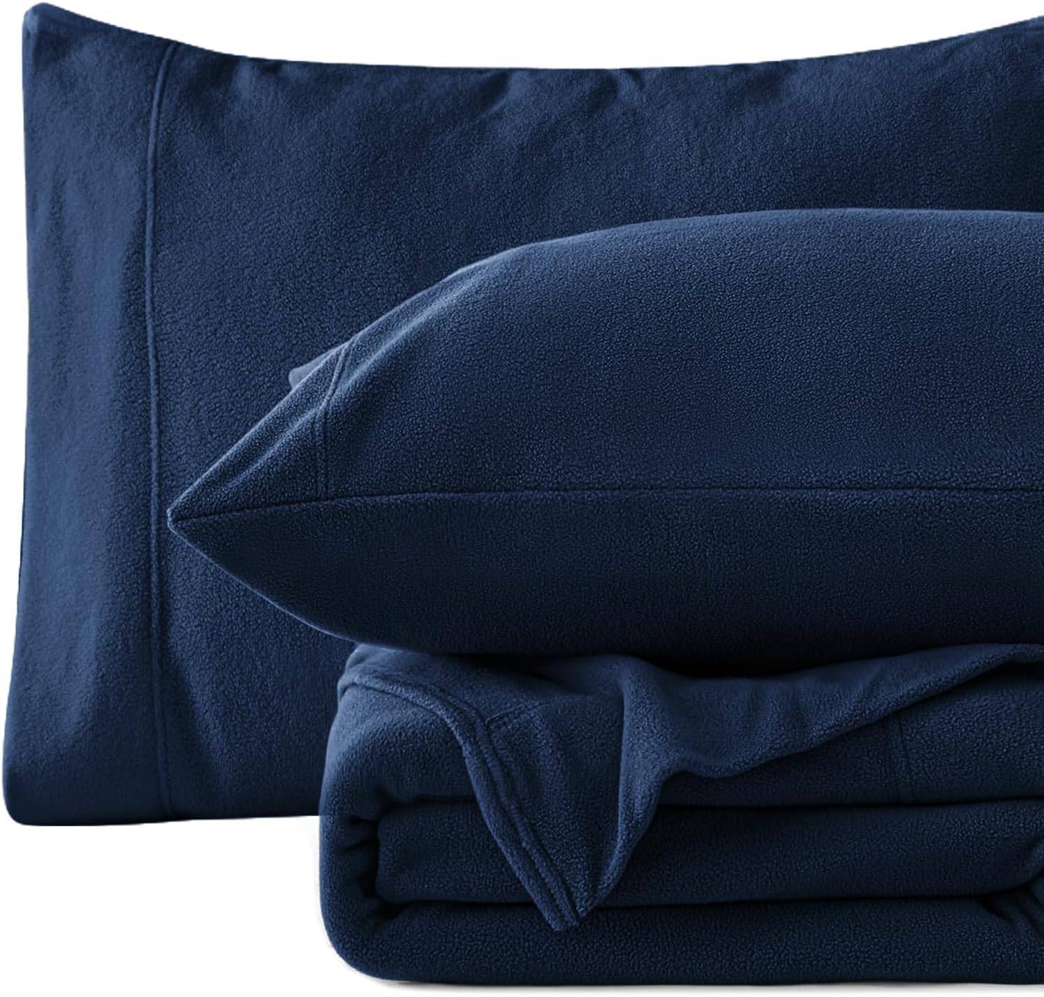 Micro Fleece Twin Sheet Set - 3 Pcs Dark Blue Soft Plush