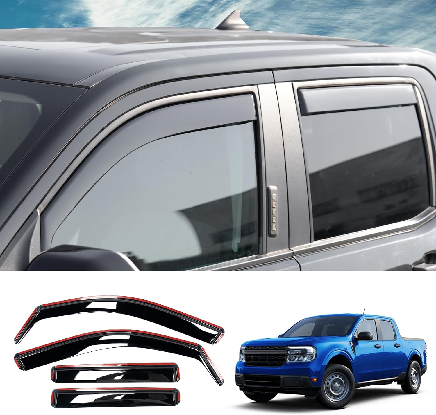 Visor Rain Guards for 2022-2025 Ford Maverick - 4PCS Set