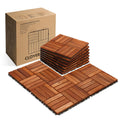 10 PCs Interlocking Deck Tiles 12x12 in Teak - Easy Snap Waterproof