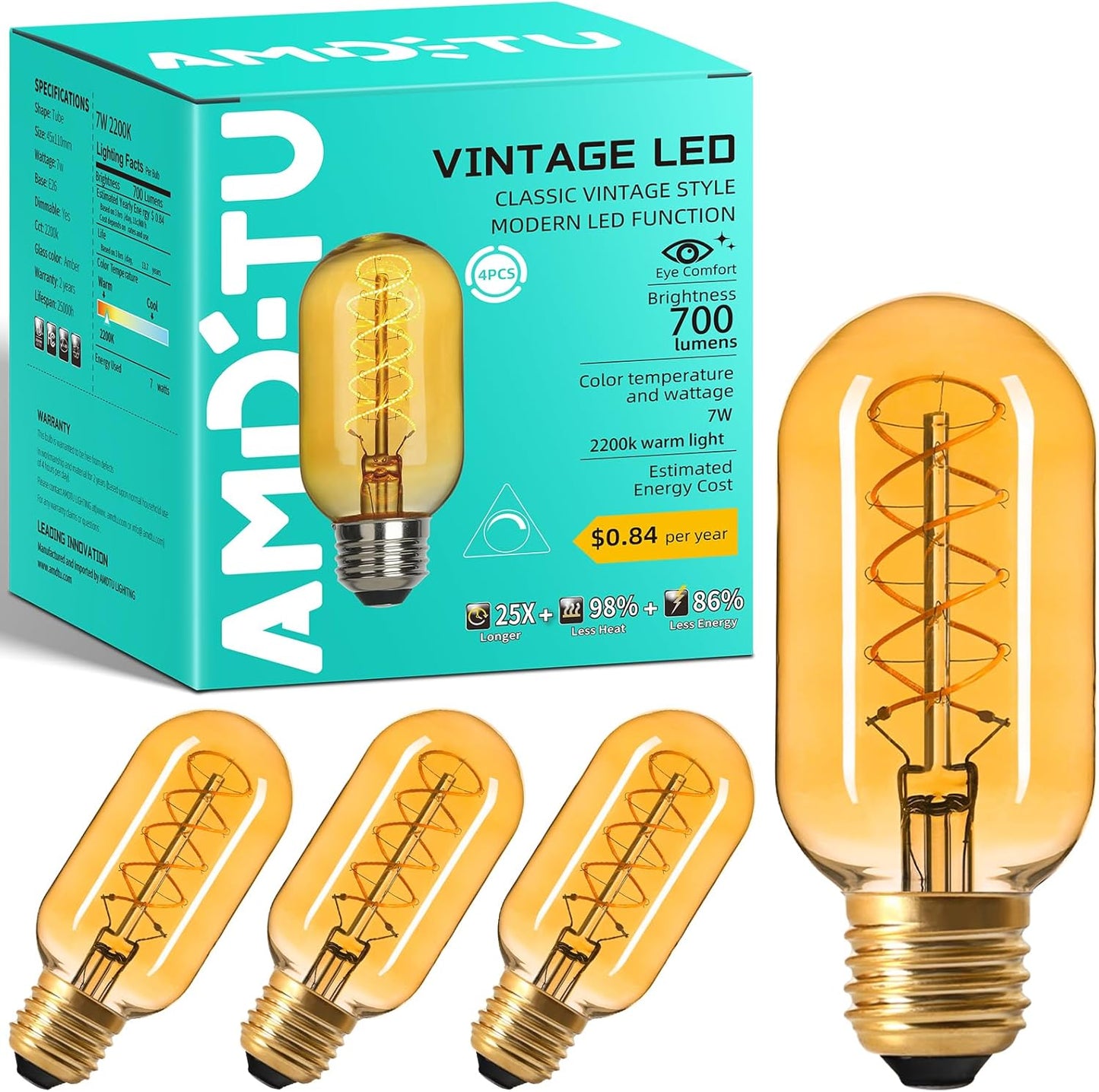 AMDTU Edison Bulbs 60 Watts Equivalent Dimmable LED Bulbs