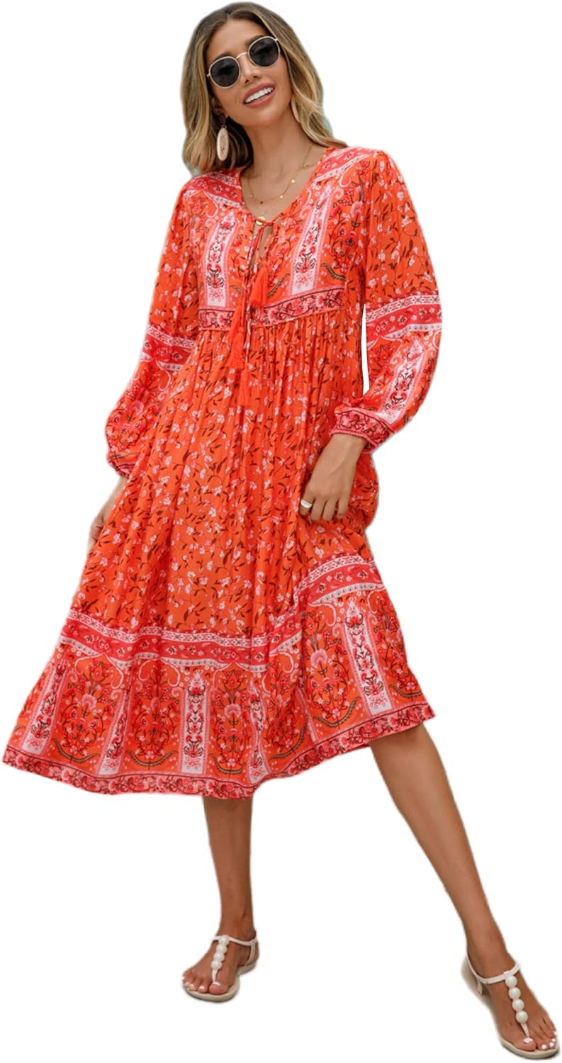 R.Vivimos Women's Long Sleeve Floral Print Midi Dress Review
