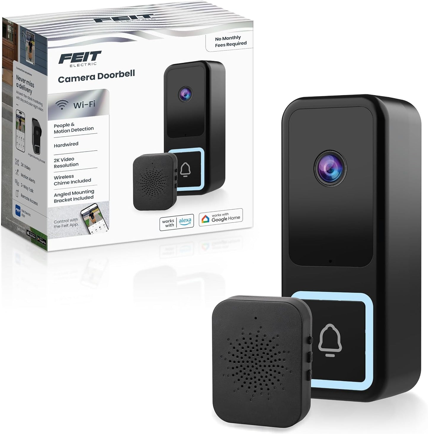 Feit Smart Doorbell: 2K HD Video, Night Vision, Motion Detection