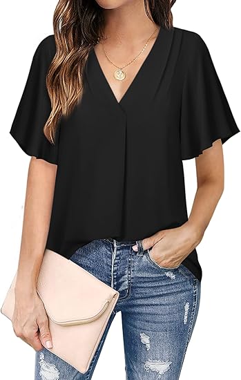 Timeson Women's V Neck Chiffon Blouse for Stylish Workwear