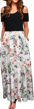 STYLEWORD Women's 2023 Summer Maxi Cold Shoulder Floral Dress