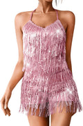 Sequin Fringe Romper Sparkly Metallic Backless Jumpsuit - Party