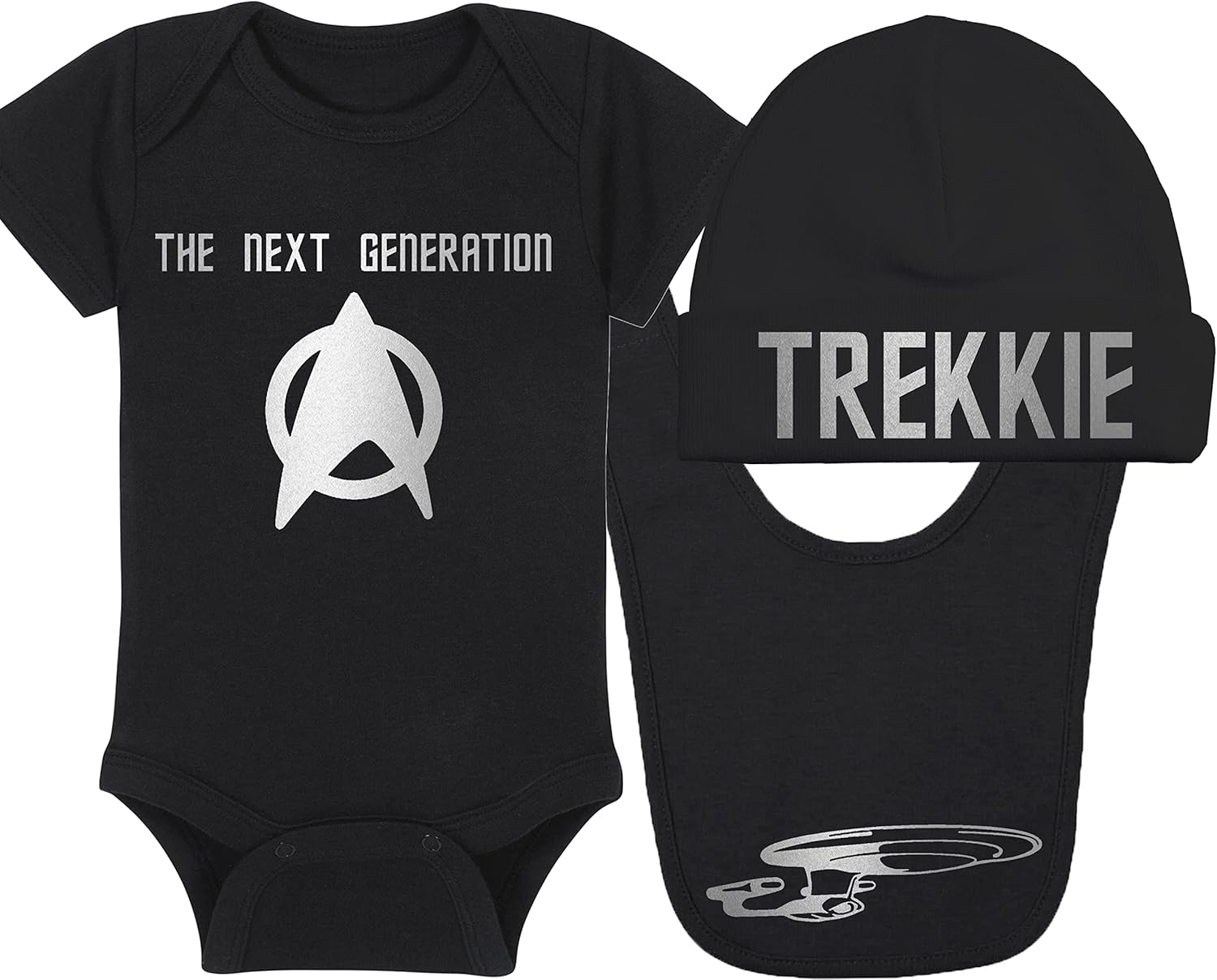 Trekkie Baby Onesie, Hat, Blanket, and Bib Package for Infants