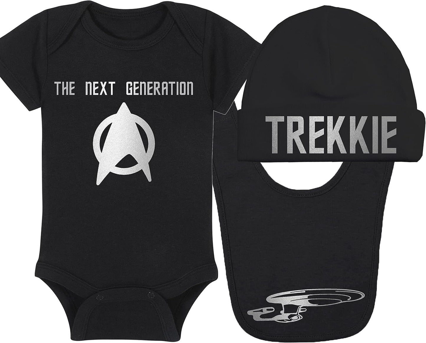 Trekkie Baby Onesie, Hat, Blanket, and Bib Package for Infants