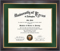 11x14 Wood Diploma Frame with Green Mat and Gold Trim Finish