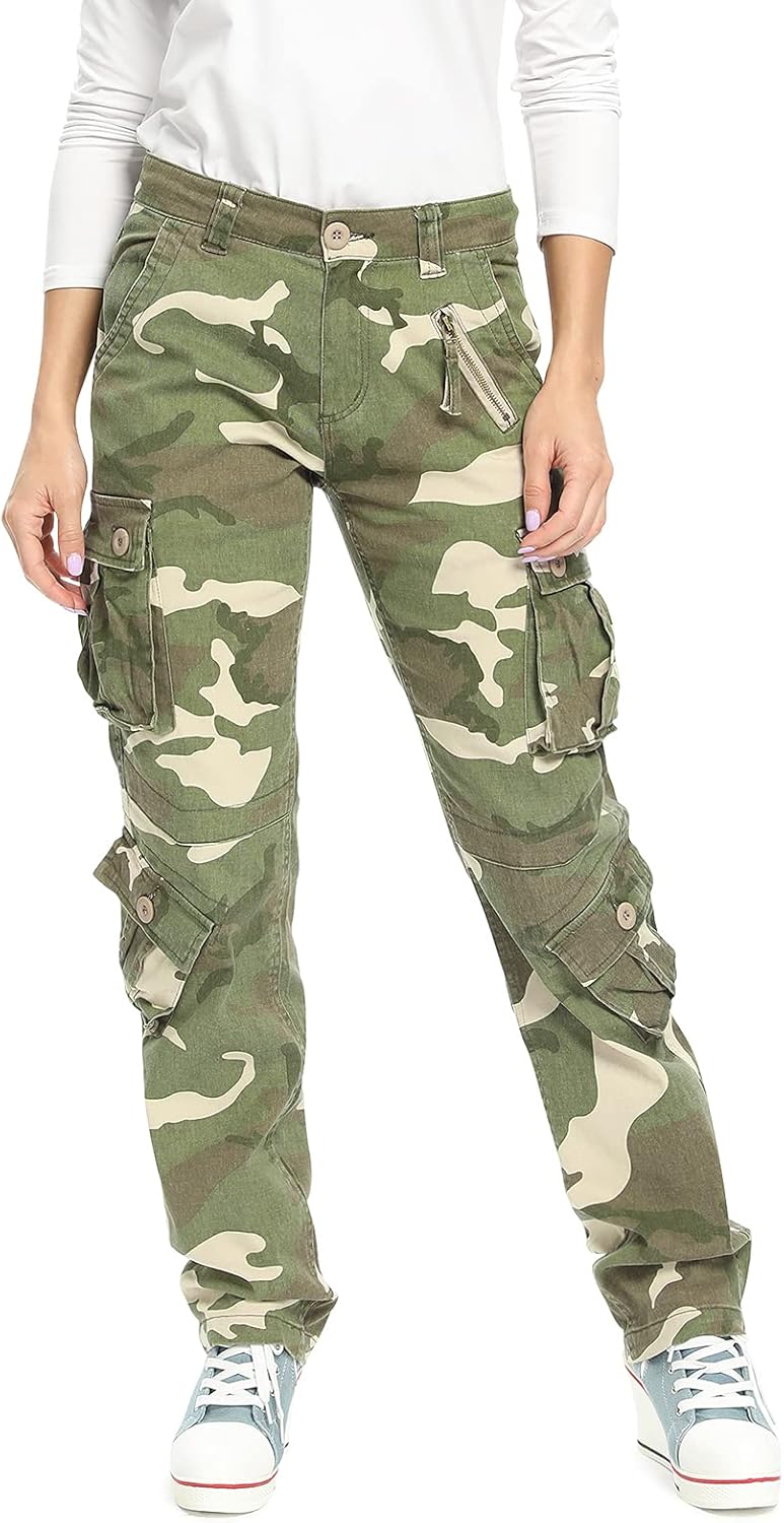 Mesinsefra Women's Cotton Casual Cargo Pants with 8 Pockets