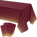 Tegeme Wine Red and Gold Disposable Tablecloths 12 Pack - Stylish
