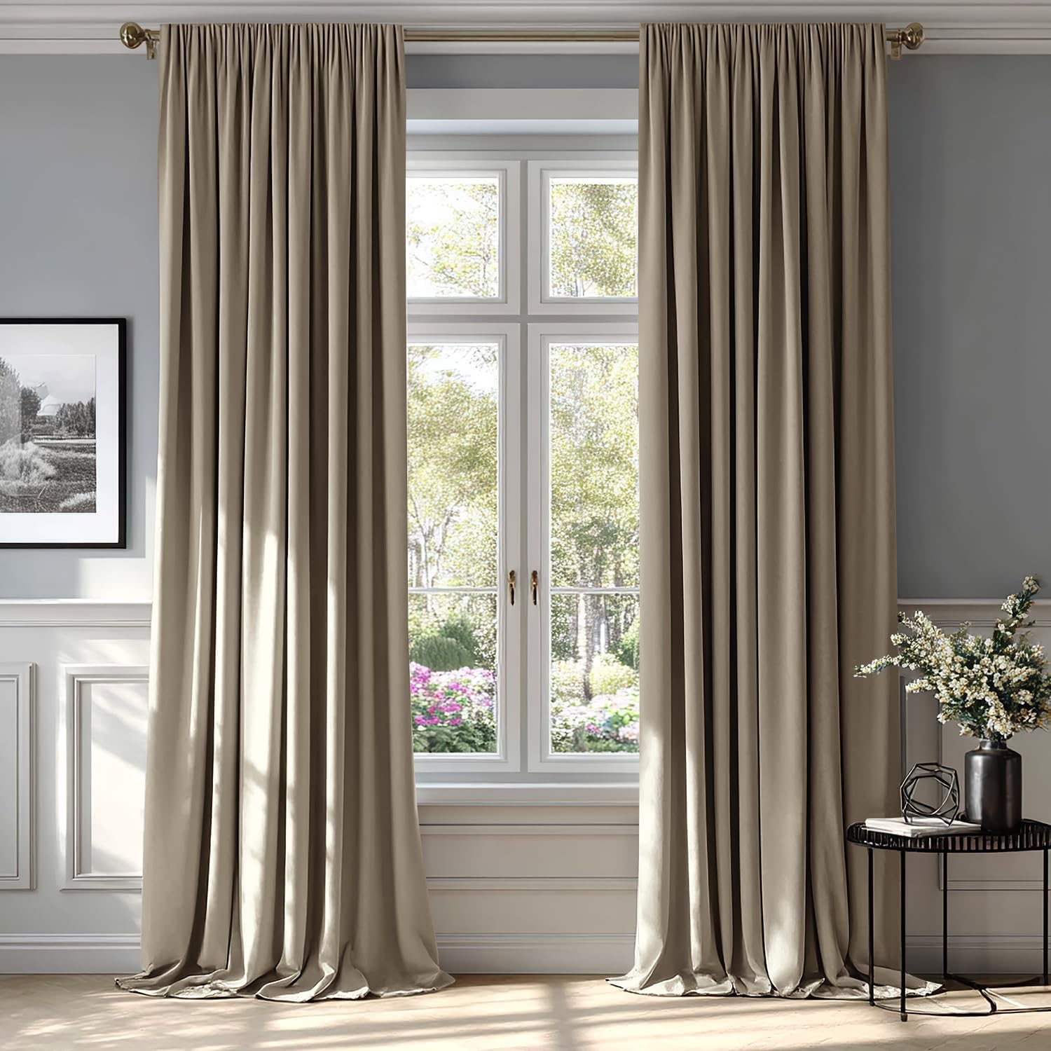 MIULEE Taupe Velvet Curtains for Bedroom and Living Room
