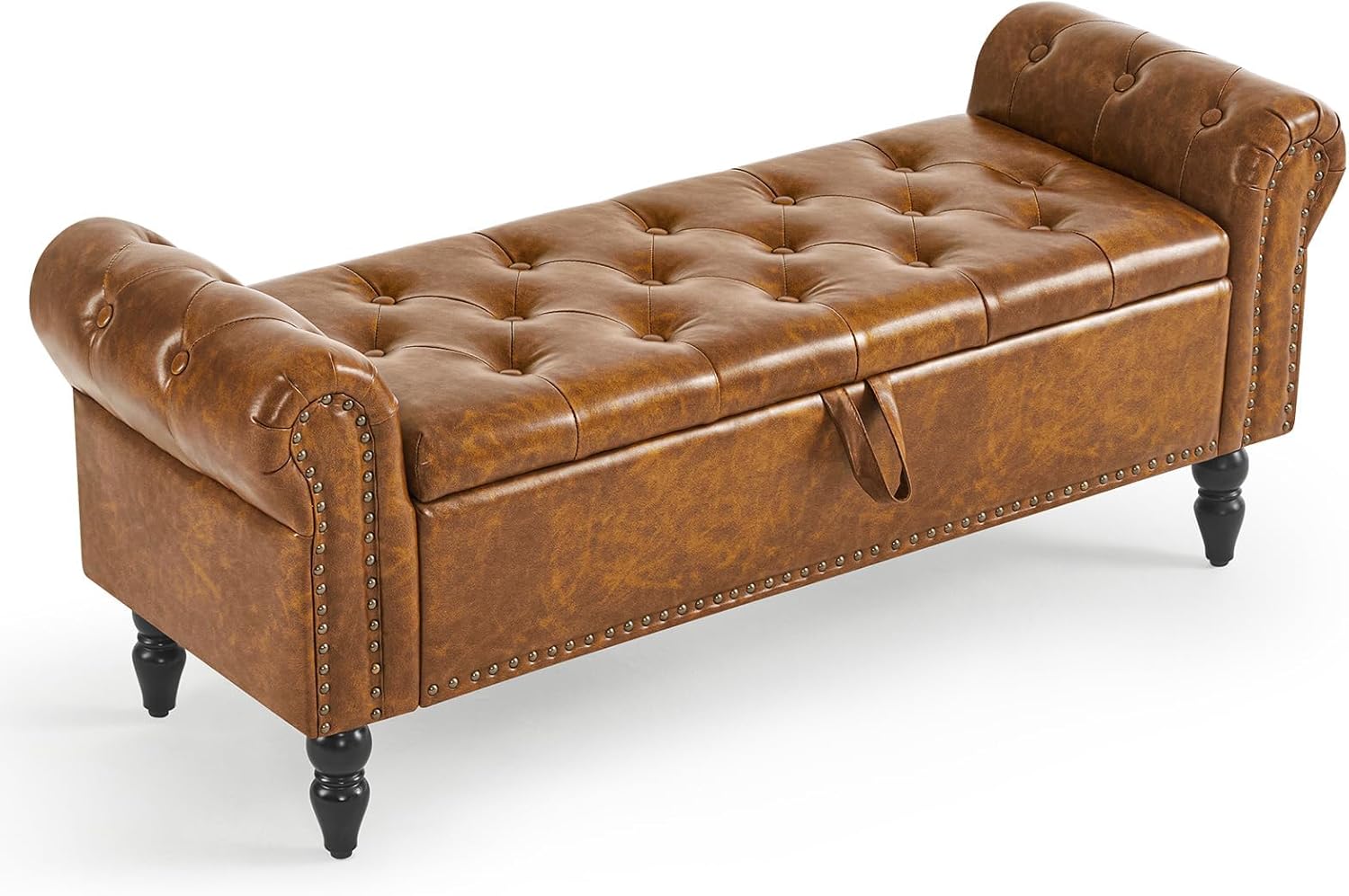 Furniliving Storage Ottoman Bench with Solid Wood Legs and Style