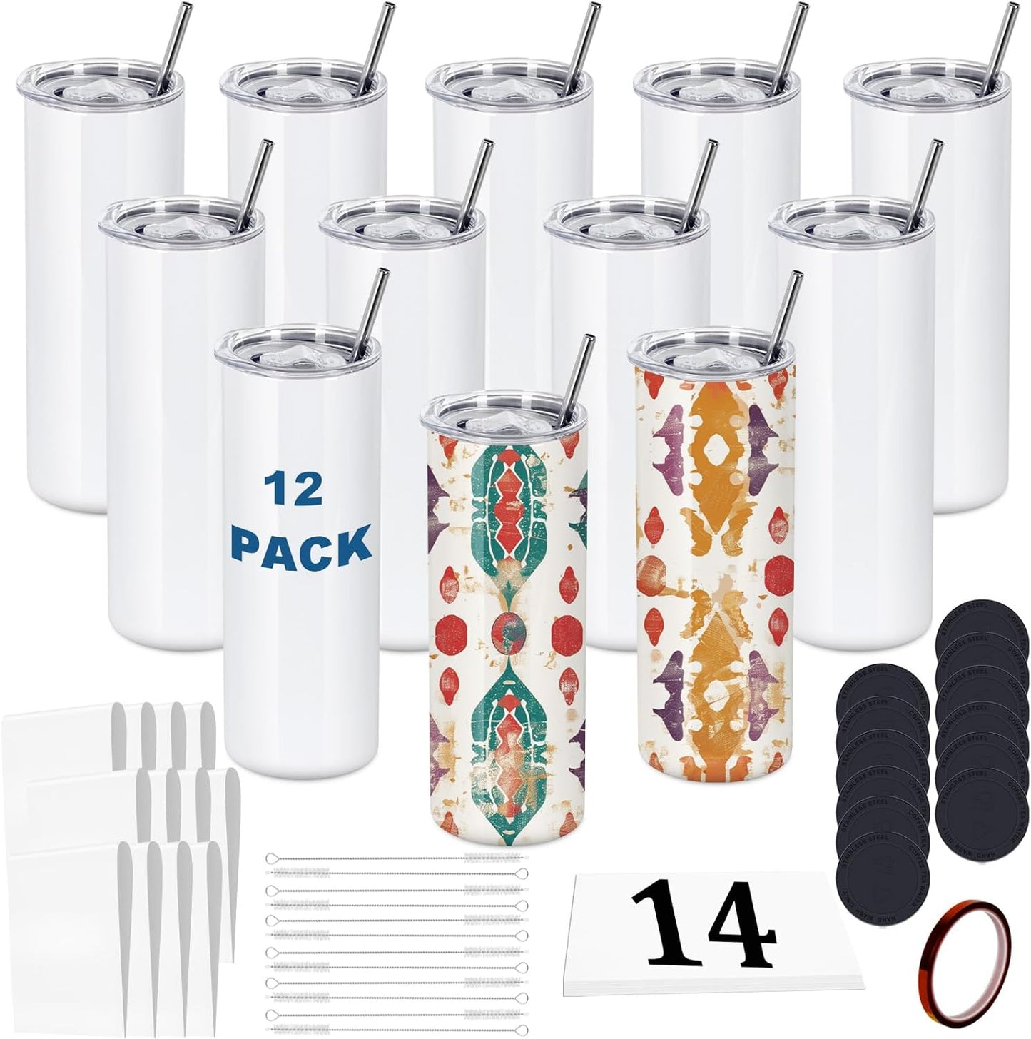 12 Pack 20 OZ Sublimation Tumblers for Personalized Gifts