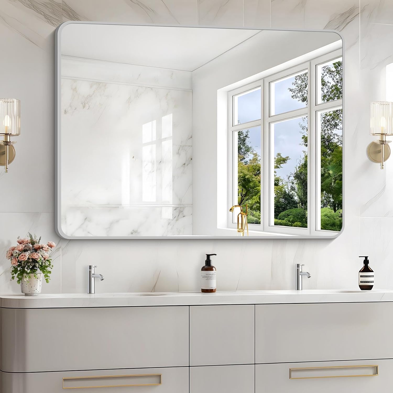 48x36 Inch Silver Bathroom Mirror for Modern Home Decor