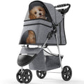 Pet Stroller with 3 Wheels Gray - Foldable Travel Jogger