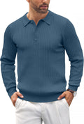 Mens Knit Polo Shirt Long Sleeve for Men - Stretchy Classic Polo