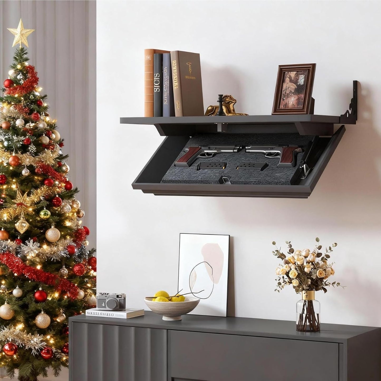 Compact Gun Shelf with Hidden Compartment for Secure Storage