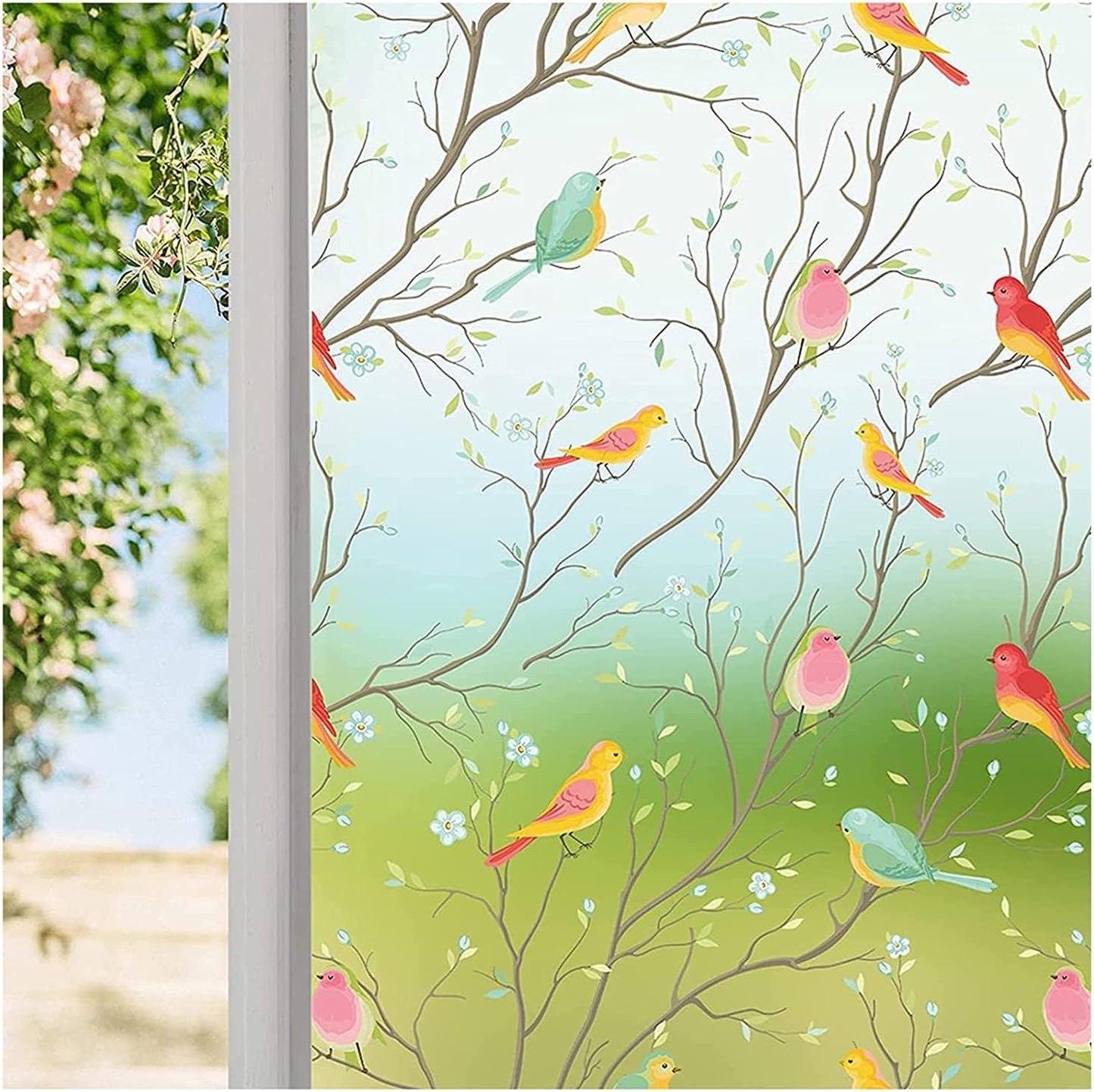 Coavas Privacy Window Film for Home Office - Decorative Bird Design