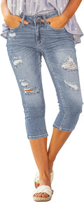 Trendy High Waisted Ripped Capri Jeans for Women by Luvamia