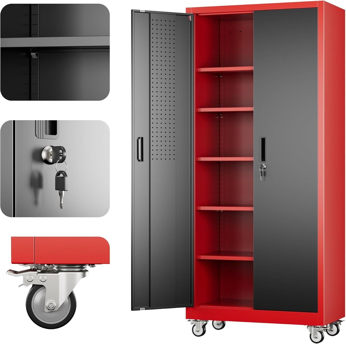 71inH Rolling Tool Storage Cabinet with Adjustable Shelves