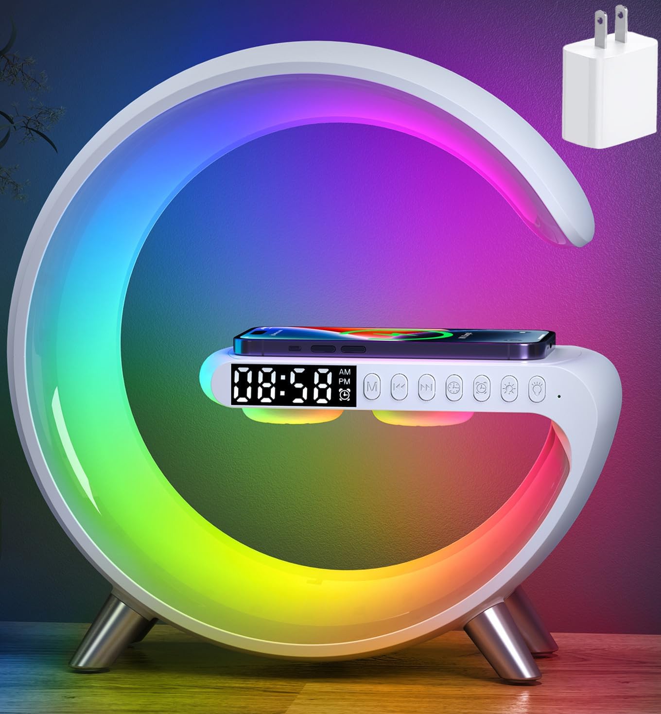 Smart LED Table Lamp with Wireless Charging and Bluetooth Speaker
