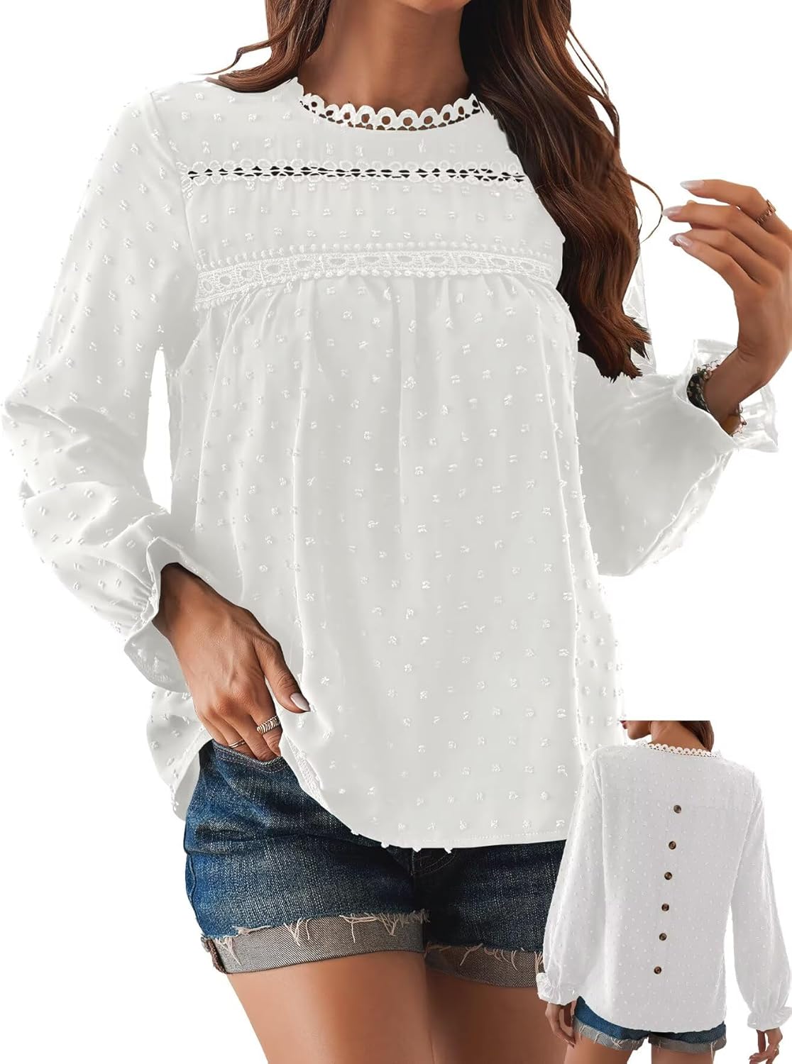 Womens Boho Tops Long Sleeve Shirts Cute Crewneck Blouse 2025