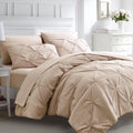Ubauba 7pc Beige Queen Comforter Set with Sheets - Pintuck Queen