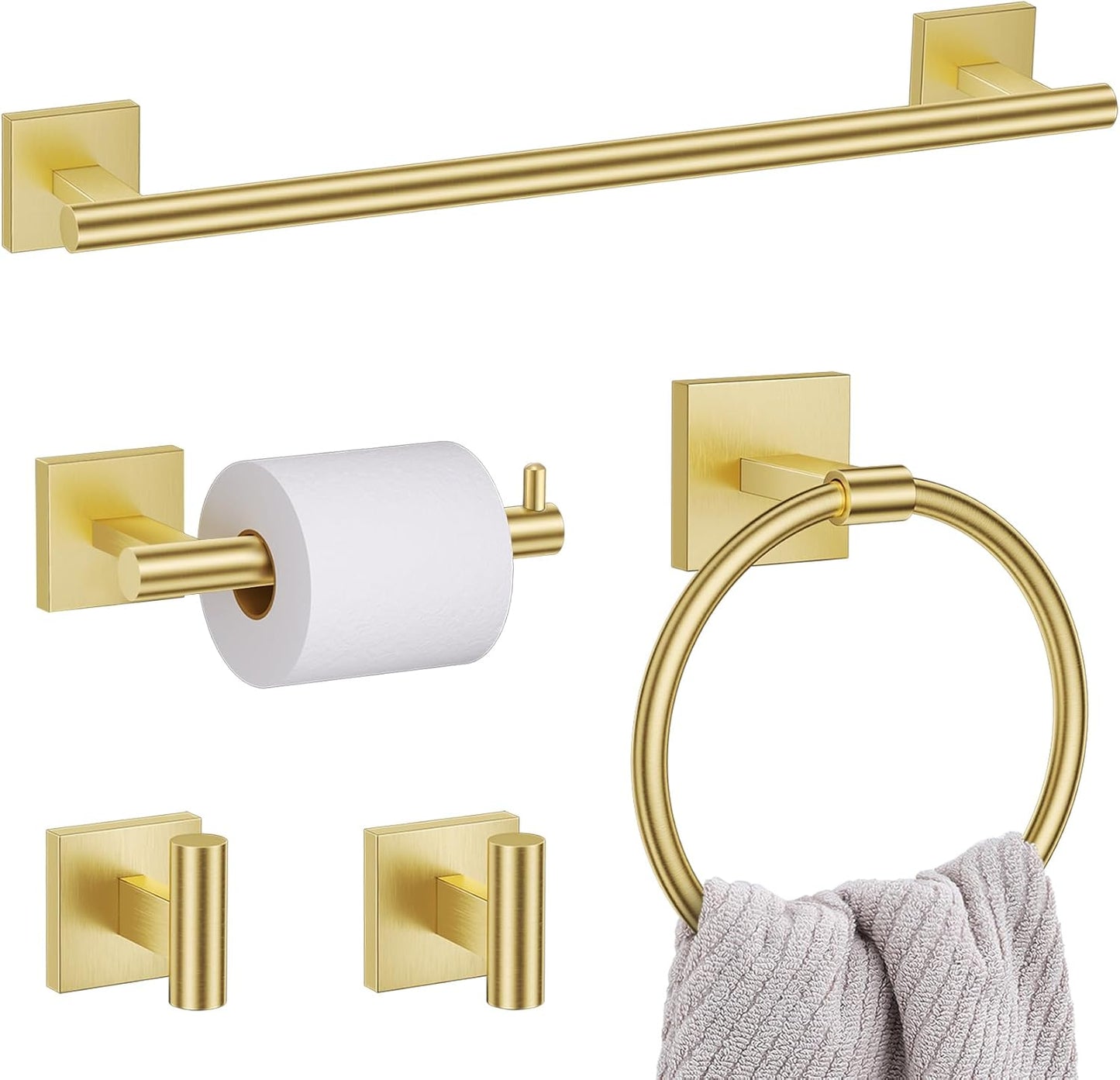 5 Pieces Bathroom Hardware Set in Brushed Gold for Modern Spaces