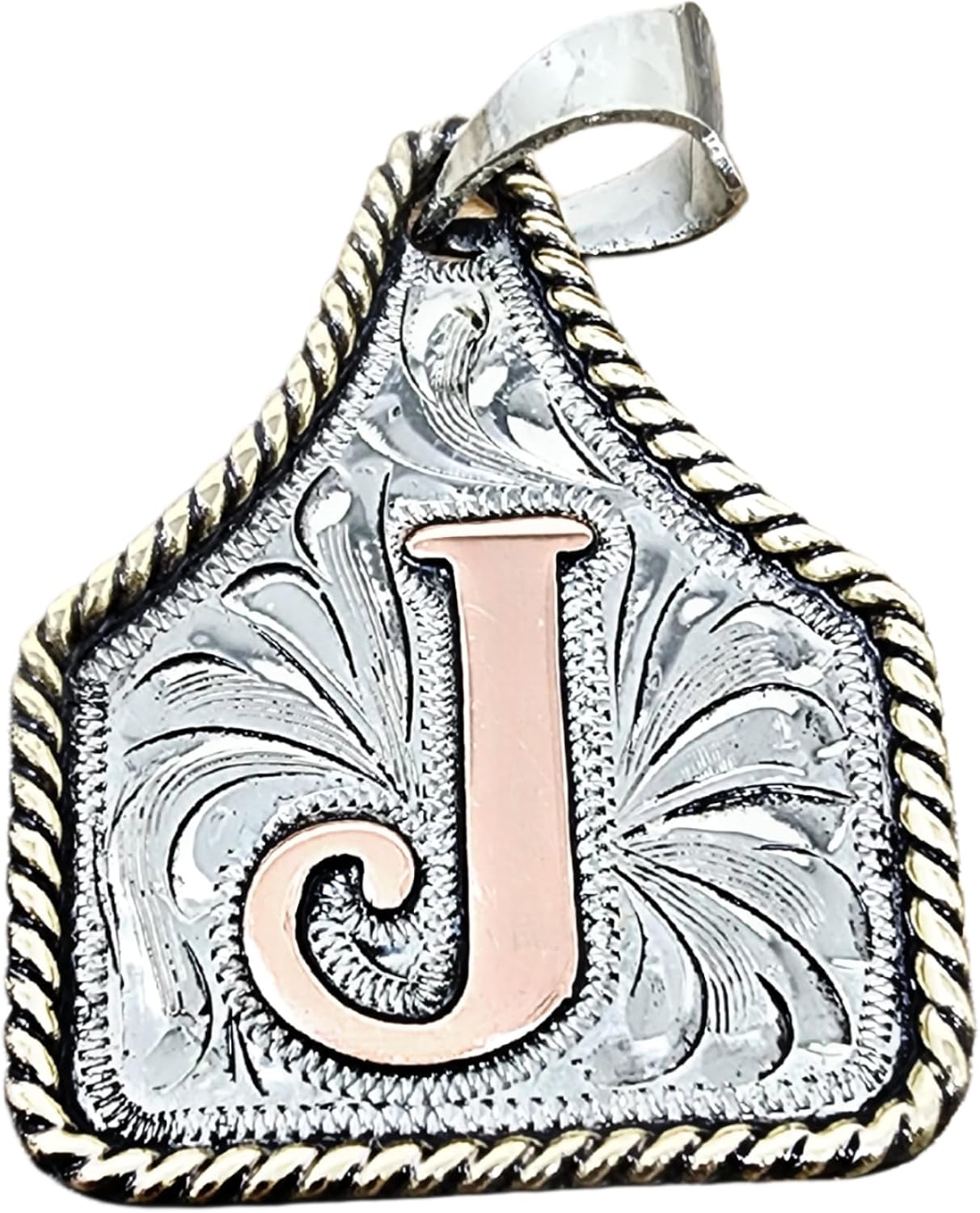Custom Handmade Cow Tag Necklace with Copper Initial Pendant