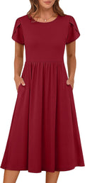 Women's Summer Floral A-Line Midi Dress - Flowy Casual Sundress Shoes